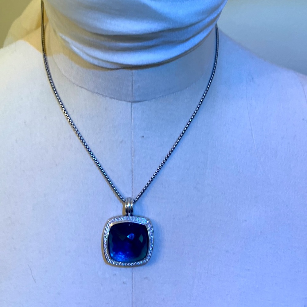 David Yurman 925 sterling silver chatelaine blue topaz with diamonds necklace